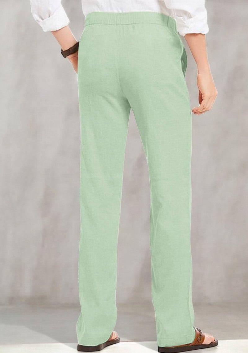 Combo of 2 Linen Loose Fit Men Pant Green and Blue