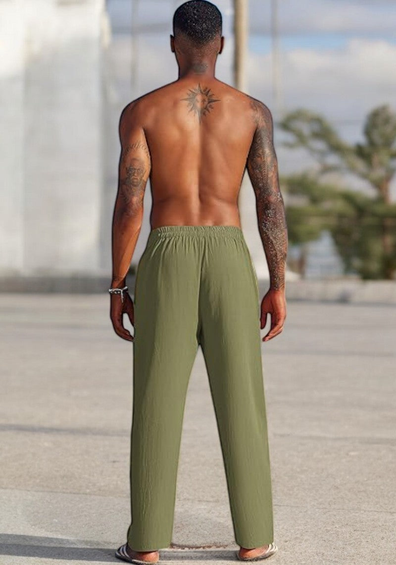 Combo of 2 Linen Loose Fit Men Pant Olive Green and Gray