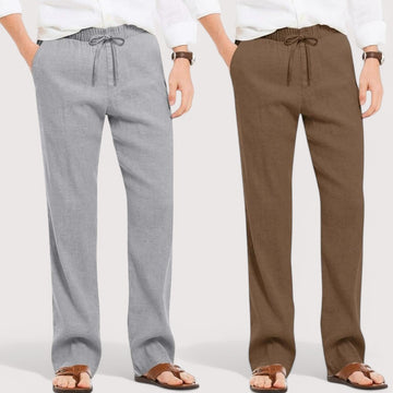 Combo of 2 Linen Loose Fit Men Pant Gray and Brown