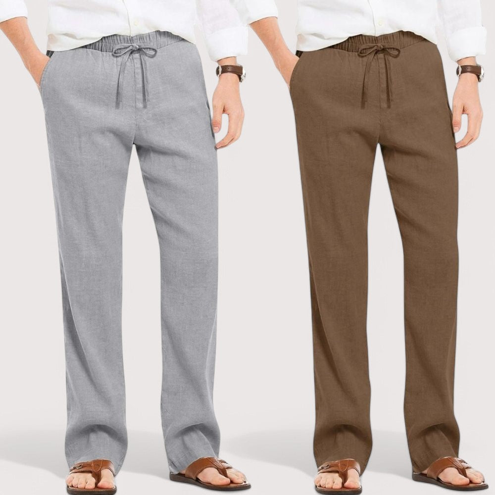 Combo of 2 Linen Loose Fit Men Pant Gray and Brown