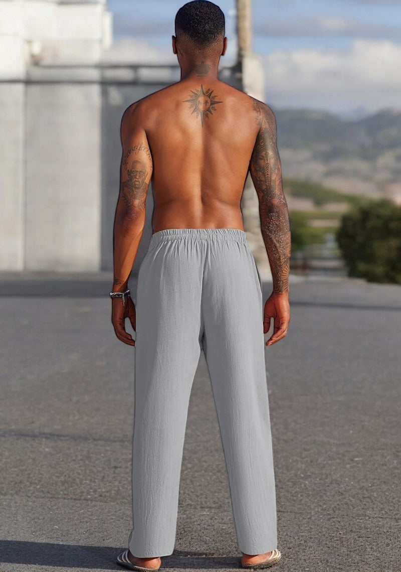 Combo of 2 Linen Loose Fit Men Pant Gray and Brown