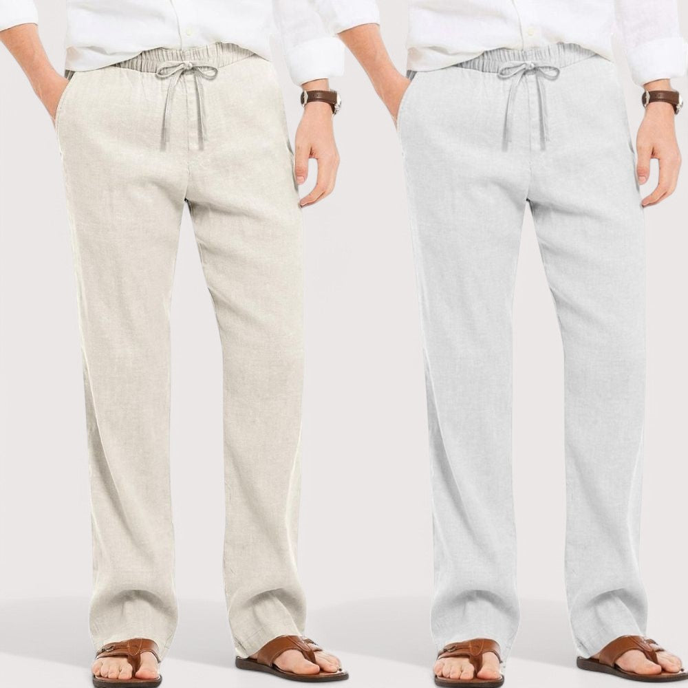 Combo of 2 Linen Loose Fit Men Pant Off White and Light Gray