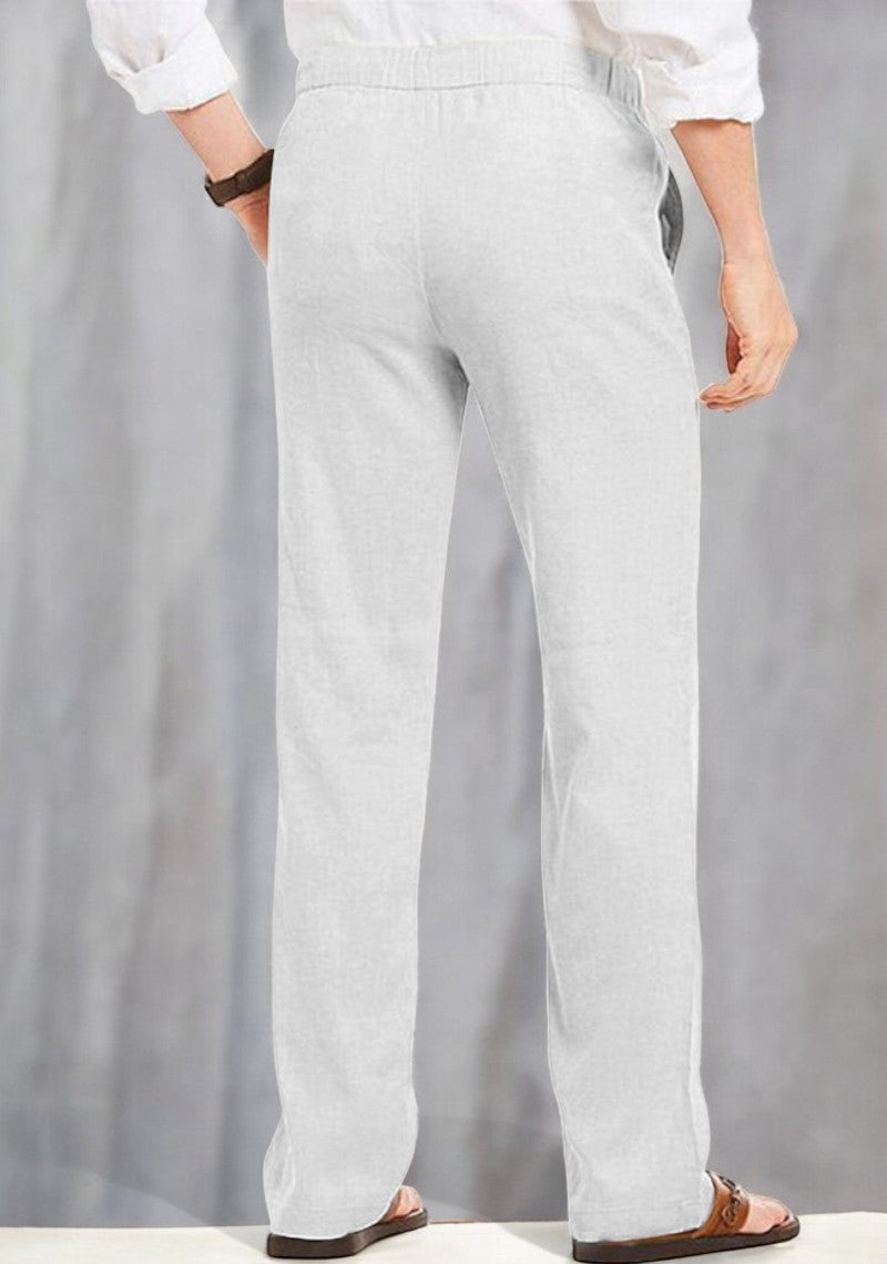 Combo of 2 Linen Loose Fit Men Pant Off White and Light Gray