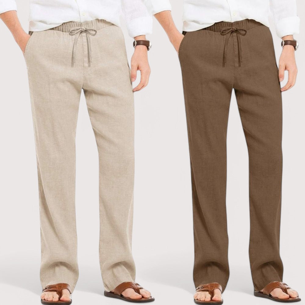 Combo of 2 Linen Loose Fit Men Pant Light Beige and Brown