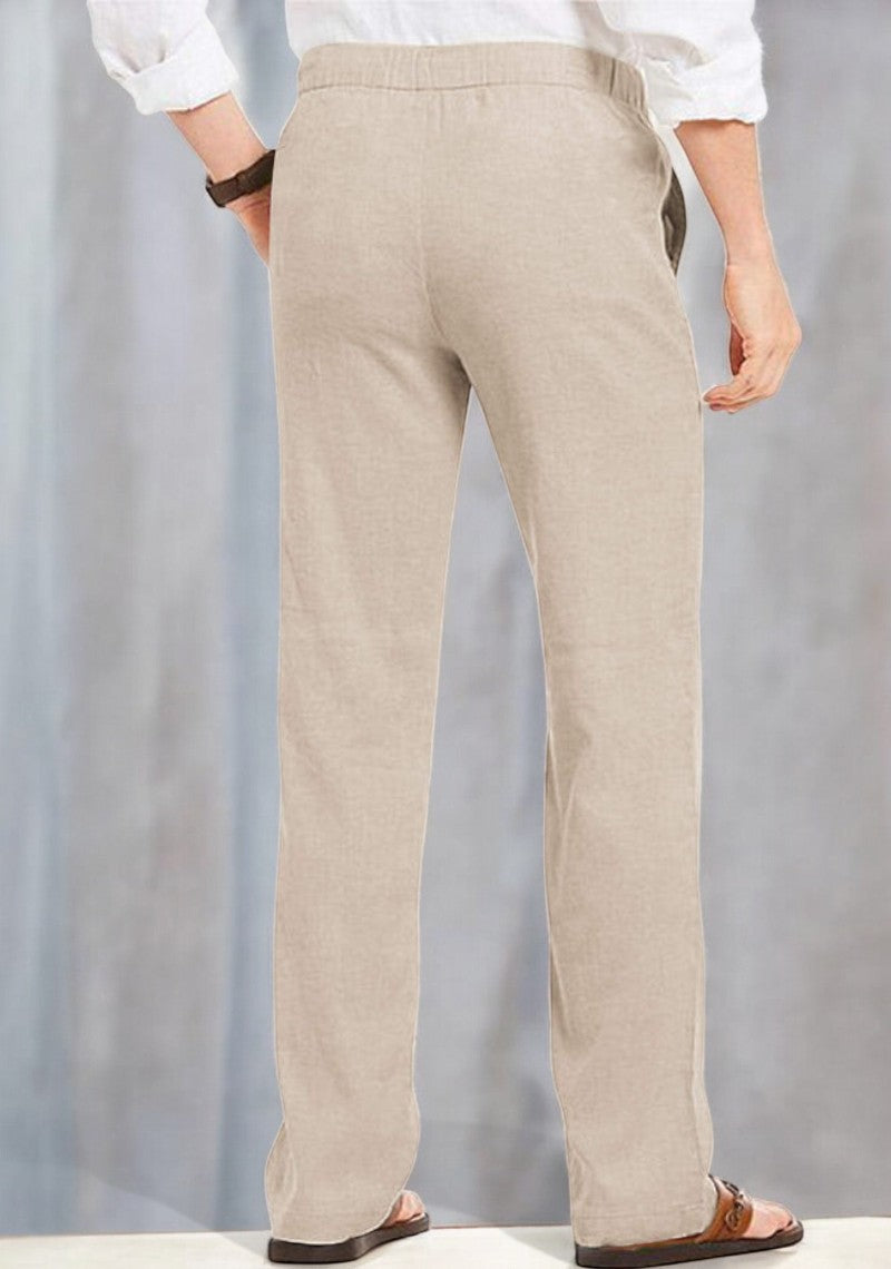Combo of 2 Linen Loose Fit Men Pant Light Beige and Brown