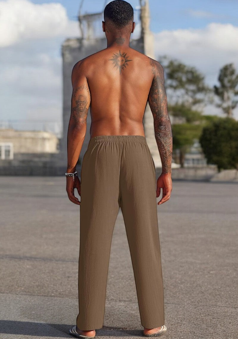 Combo of 2 Linen Loose Fit Men Pant Light Beige and Brown
