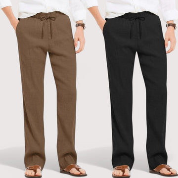 Combo of 2 Linen Loose Fit Men Pant Brown and Black
