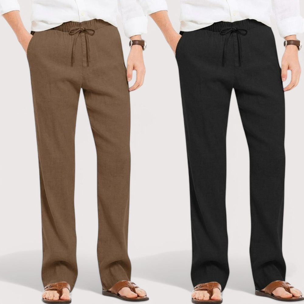 Combo of 2 Linen Loose Fit Men Pant Brown and Black
