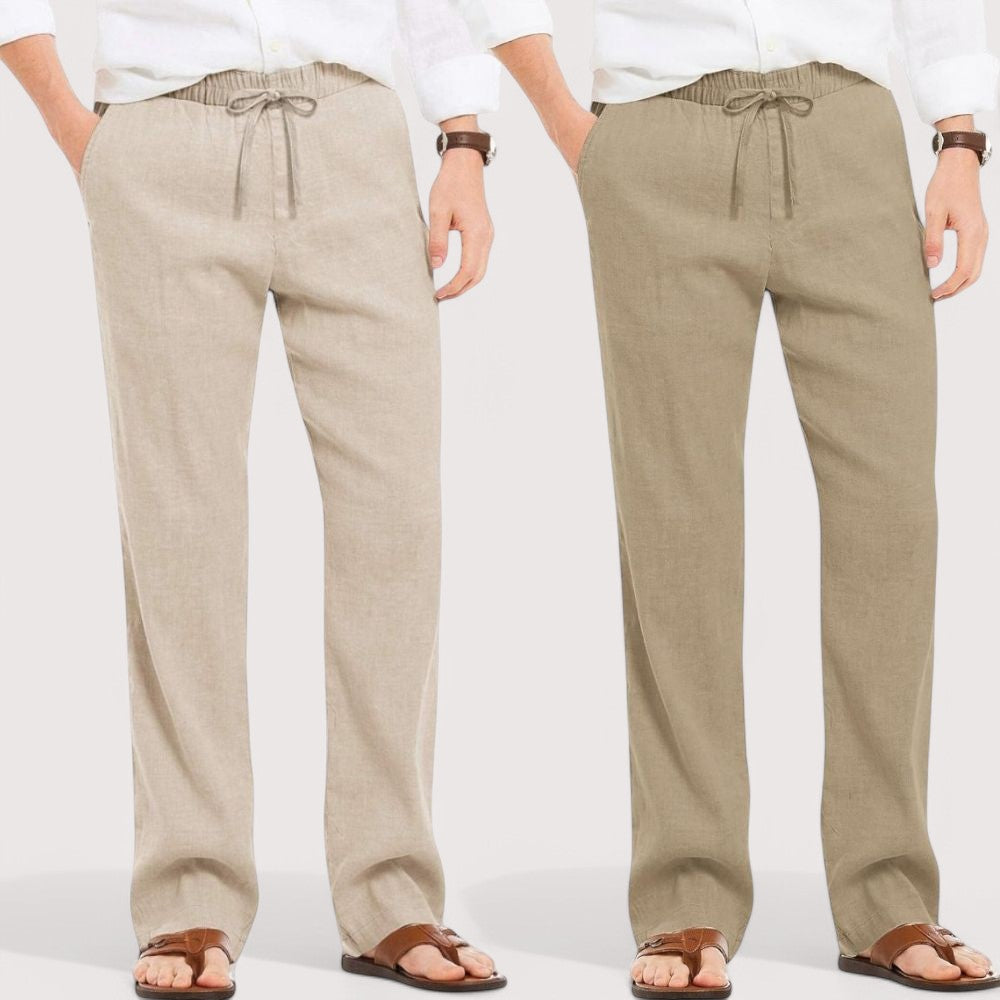 Combo of 2 Linen Loose Fit Men Pant Light Beige and Beige
