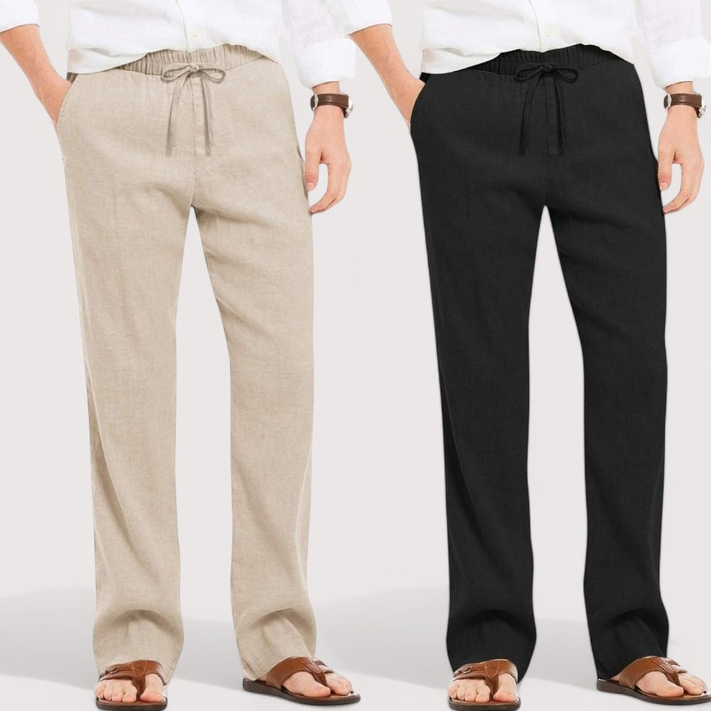Combo of 2 Linen Loose Fit Men Pant White and Beige-