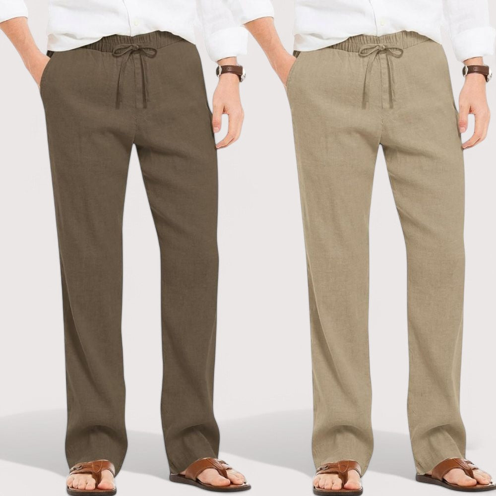 Combo of 2 Linen Loose Fit Men Pant Khaki and Beige