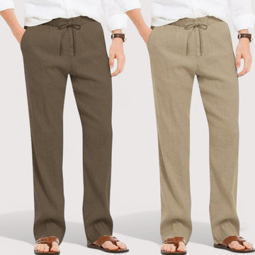 Combo of 2 Linen Loose Fit Men Pant Khaki and Beige