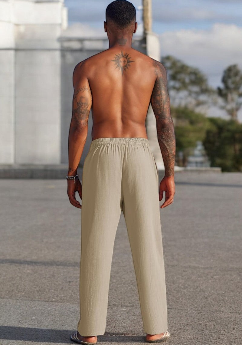 Combo of 2 Linen Loose Fit Men Pant Khaki and Beige