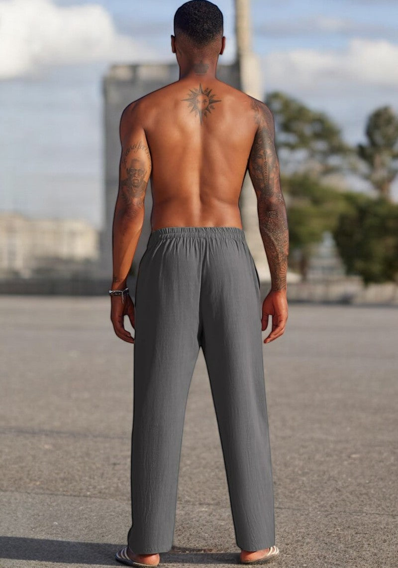 Combo of 2 Linen Loose Fit Men Pant Olive Green and Dark