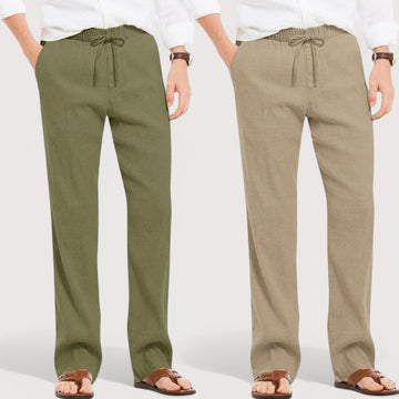 Combo of 2 Linen Loose Fit Men Pant Olive Green and Black