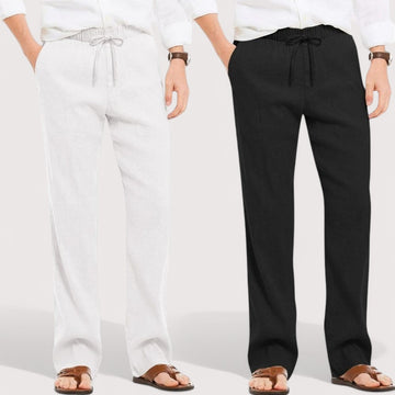 Combo of 2 Linen Loose Fit Men Pant White and Black