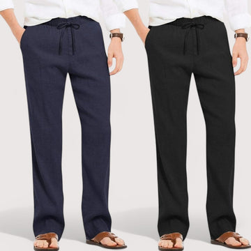 Combo of 2 Linen Loose Fit Men Pant Navy Blue and Black