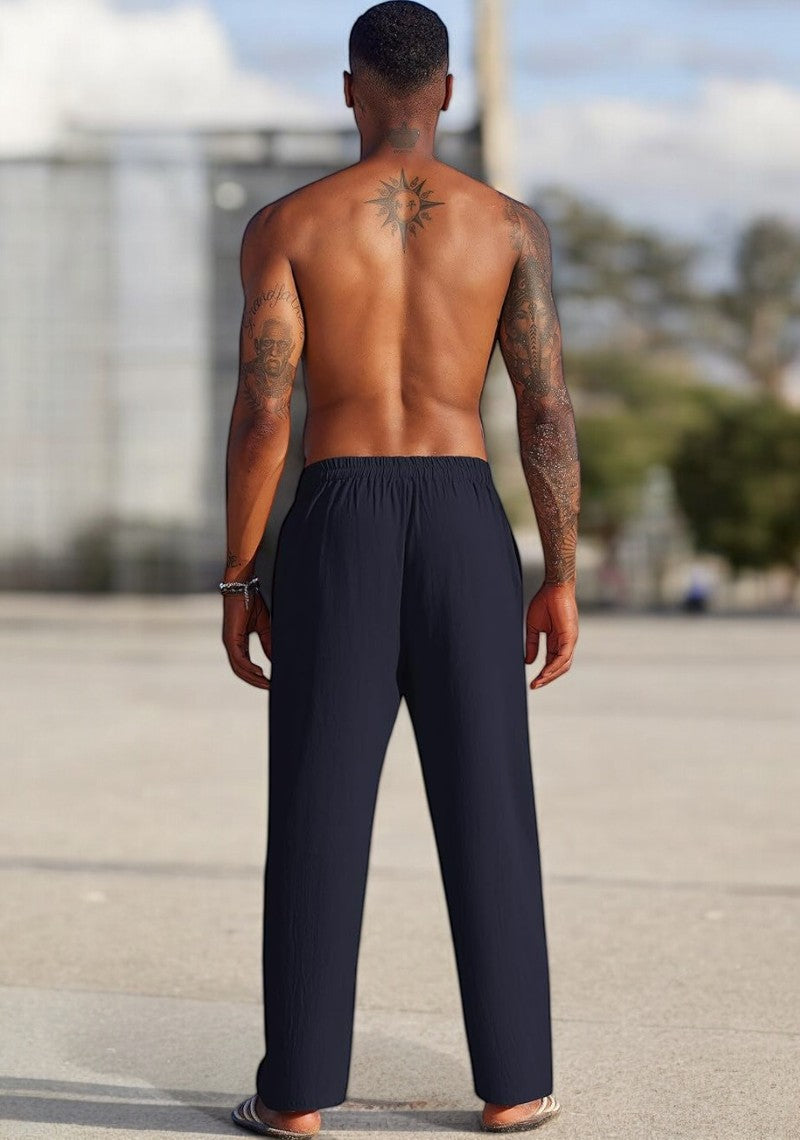 Combo of 2 Linen Loose Fit Men Pant Navy Blue and Black