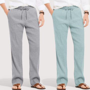 Combo of 2 Linen Loose Fit Men Pant Gray and Cyan