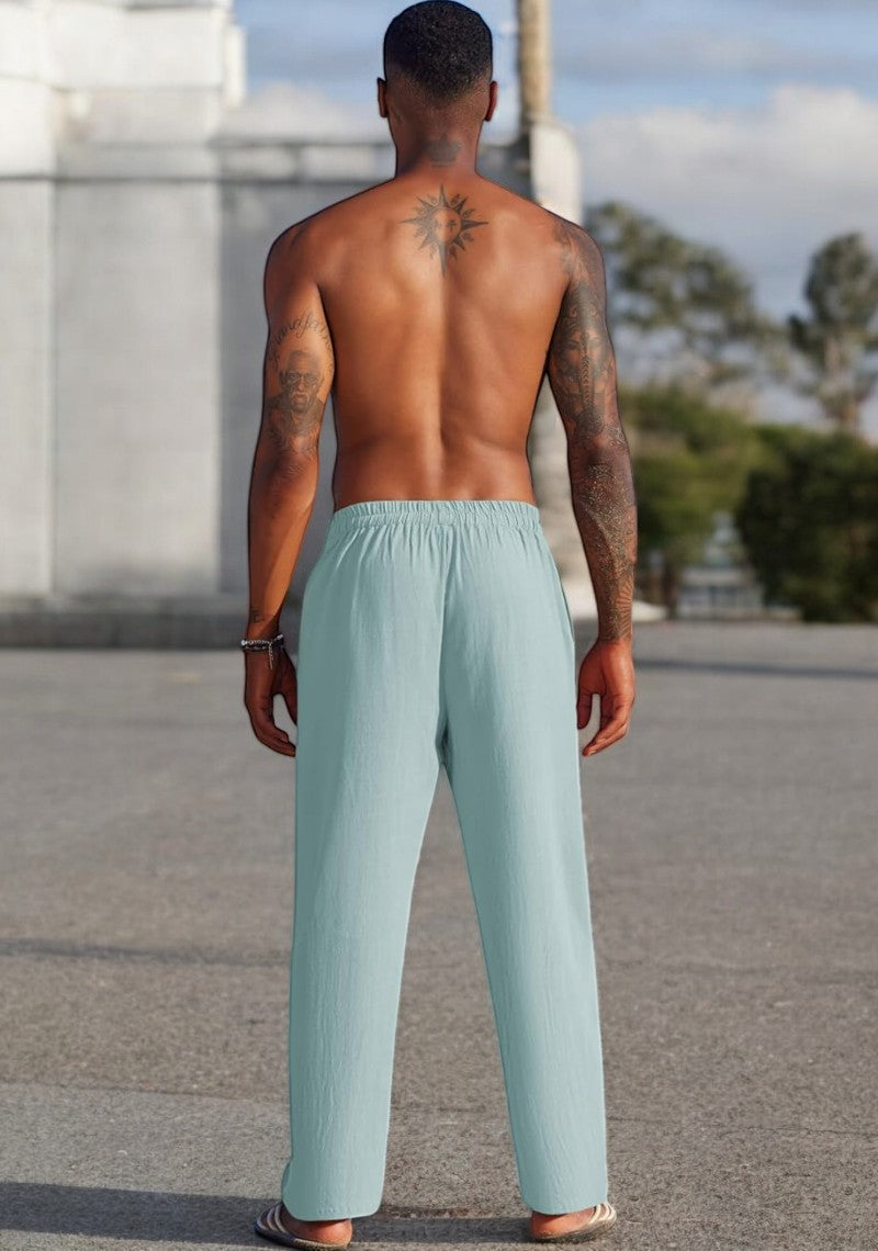 Combo of 2 Linen Loose Fit Men Pant Gray and Cyan
